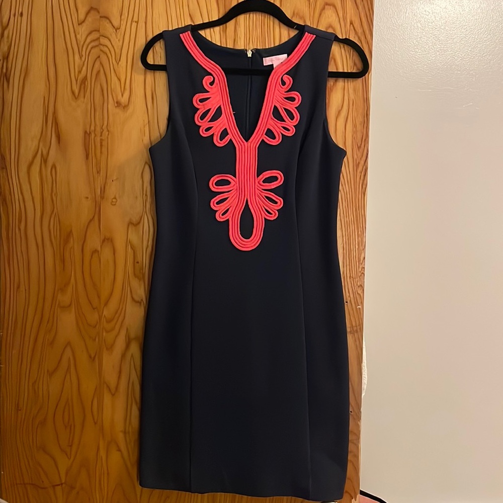 Navy Blue and Coral Janice Shift Dress